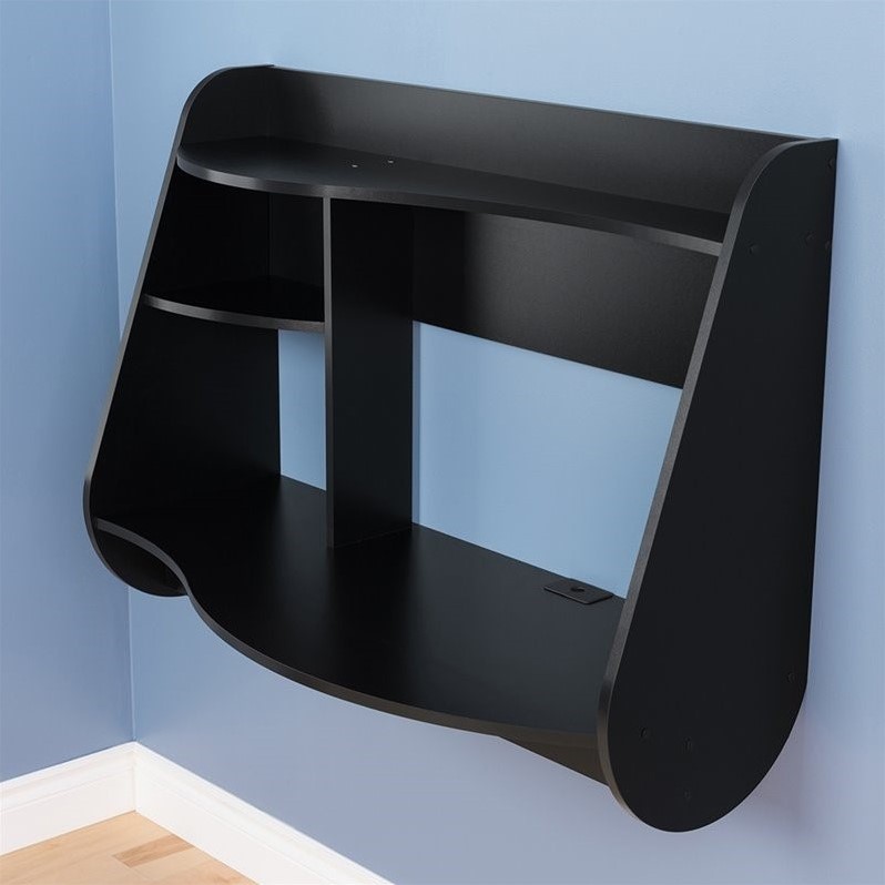 black floating computer desk