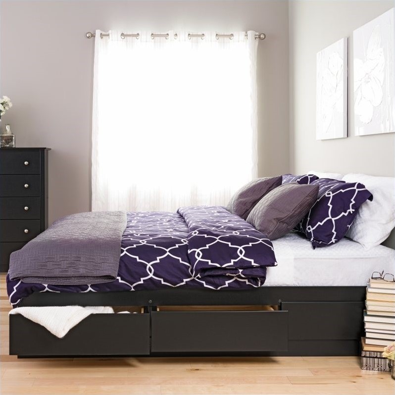 Prepac Sonoma Black King Platform, Bed Frame King With Drawers