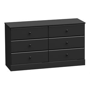 Prepac Astrid 47.5 in. 6-Drawer Engineered Wood Double Dresser in Black