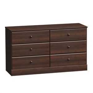 prepac astrid engineered wood 6-drawer double dresser
