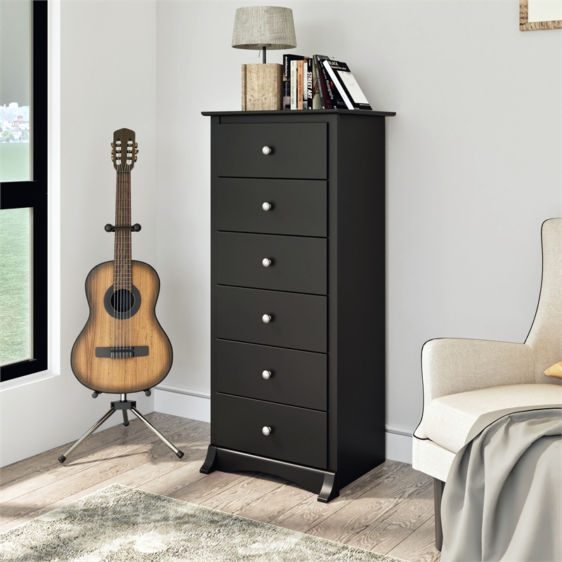 Prepac Sonoma 52.75 in. 6-Drawer Engineered Wood Chest in Black