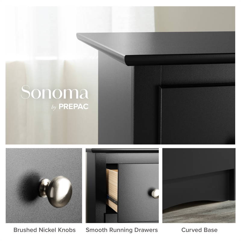 Prepac Sonoma 52.75 in. 6-Drawer Engineered Wood Chest in Black