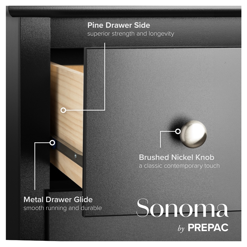 Prepac Sonoma 52.75 in. 6-Drawer Engineered Wood Chest in Black