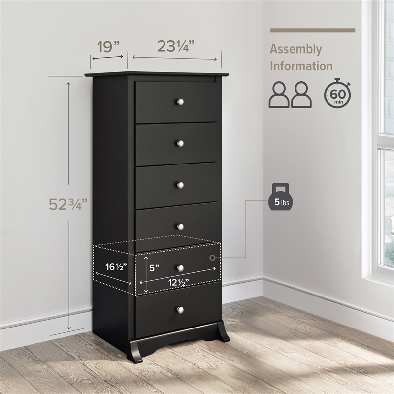 Prepac Sonoma 52.75 in. 6-Drawer Engineered Wood Chest in Black