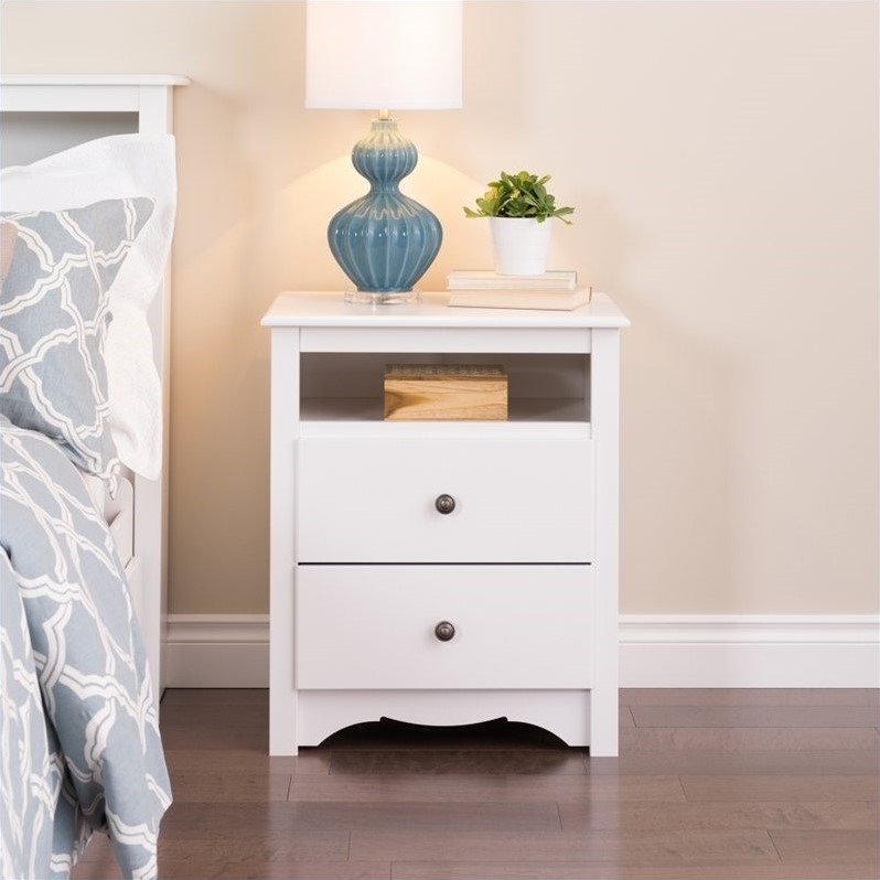 Prepac Monterey White Tall 2 Drawer Night Stand - WDC-2428