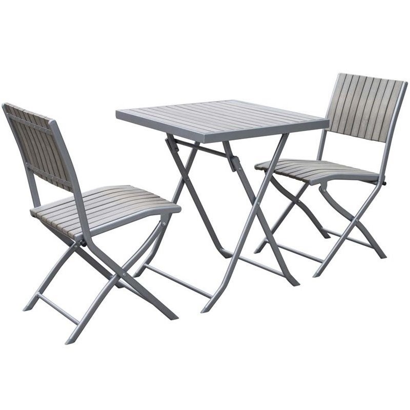 Corliving Gallant 3 Piece Folding Patio Bistro Set In Bleached