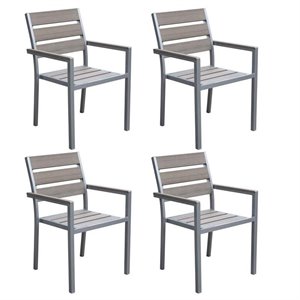 CorLiving Metal Patio Dining Chair in Sun Bleached Gray (Set of 4)