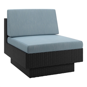 Park Terrace Black Wicker / Rattan Frame Armless Patio Chair with Teal Cushions