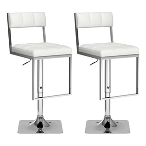corliving square tufted adjustable barstool in white faux leather - set of 2