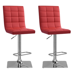 Xavier Red PU Fabric Tufted Adjustable High Back Square Barstools - Set of 2