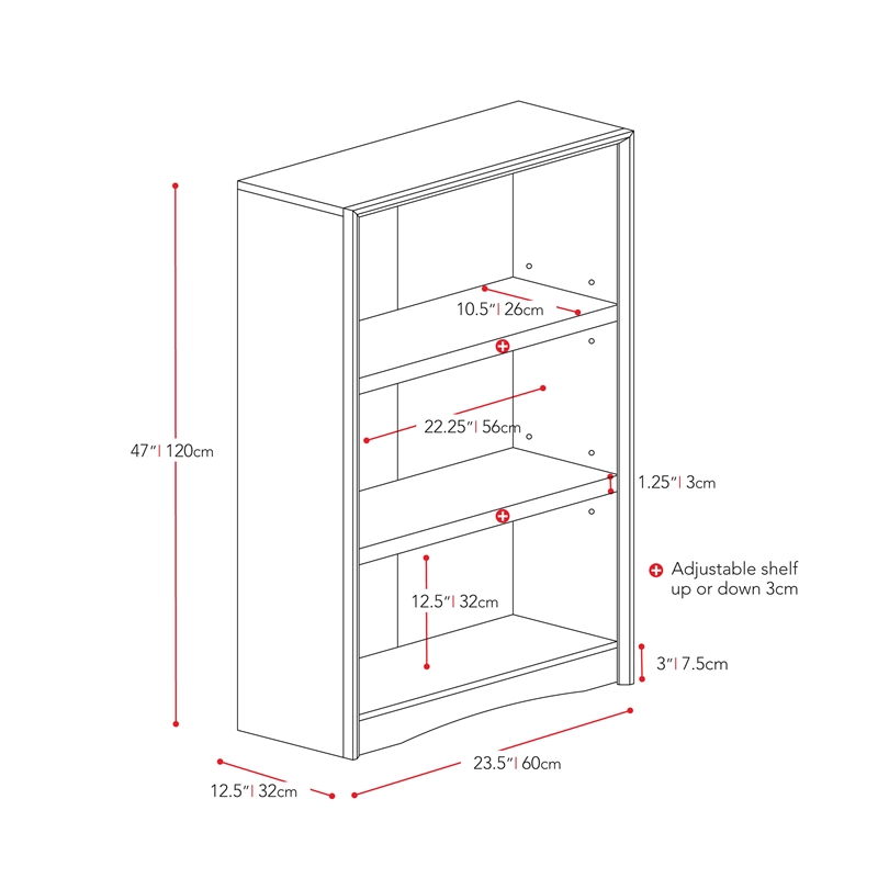 59 Adjustable 4 Shelf Quadra Bookcase Faux Woodgrain Finish White -  CorLiving