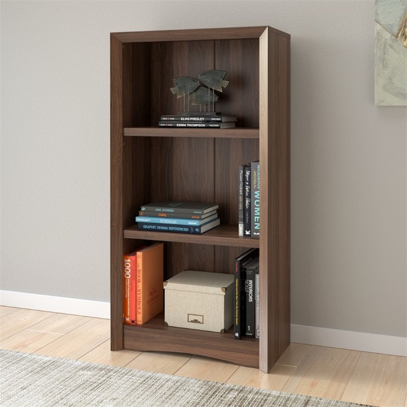 Quadra 47 Tall 3 Shelf Bookcase In Walnut Faux Woodgrain Lsa 827 S