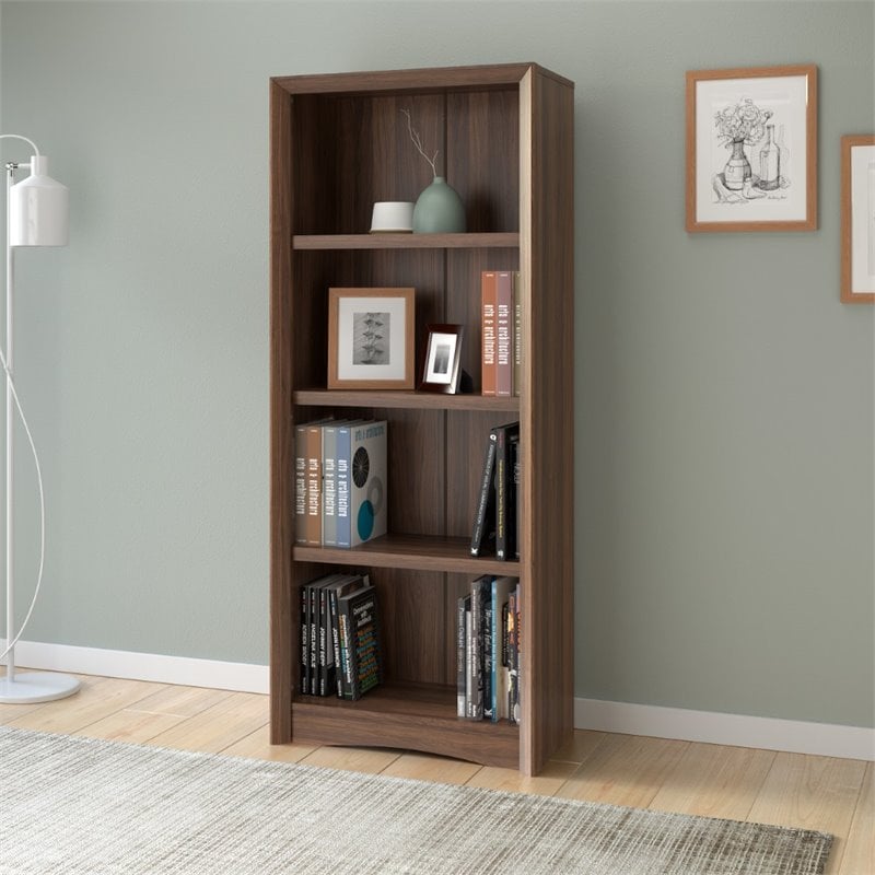 Quadra 59 Tall 4 Shelf Bookcase In Walnut Faux Woodgrain Lsa 828 S