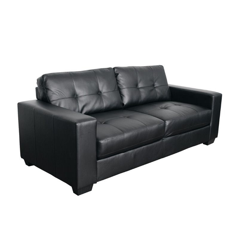 Club Tufted Bonded Leather Sofa In Black