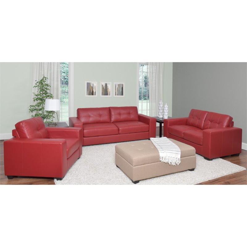 3 Piece Tufted Leather Sofa Set In Red Lzy 151 Z1 3 Piece Tufted Leather Sofa Set In Red