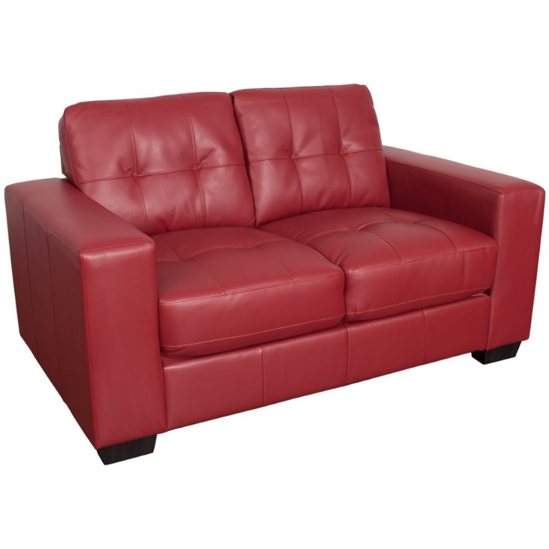 2 Piece Tufted Leather Sofa Set In Red