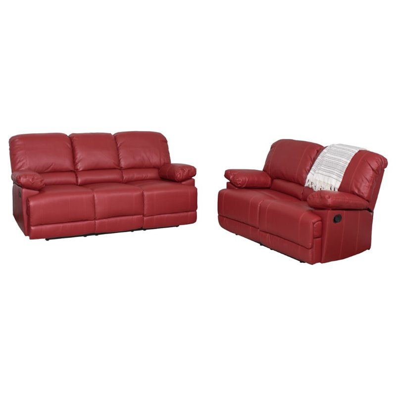 2 Piece Leather Reclining Sofa Set in Red - LZY-351-Z2