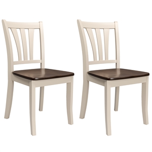 Dillon Cream and Dark Brown Solid Wood Dining Chairs with High Backs - Set of 2