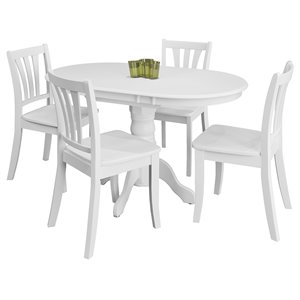 Corliving Dillon 5pc Extendable Oval Dining Set in White Wood