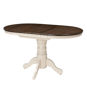 Dillon Dark Brown and Cream Solid Wood Extendable Oval Dining Table