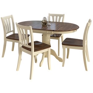 corliving dillon 5p brown cream wood extendable dining set w oval table & chairs