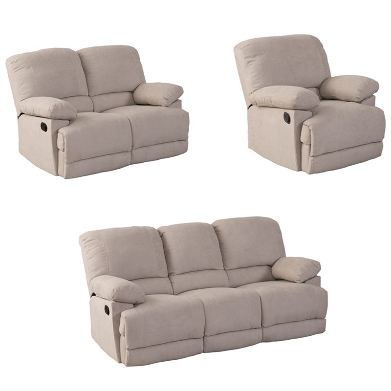 Corliving Lea Chenille 3 Piece Reclining Sofa Set In Beige