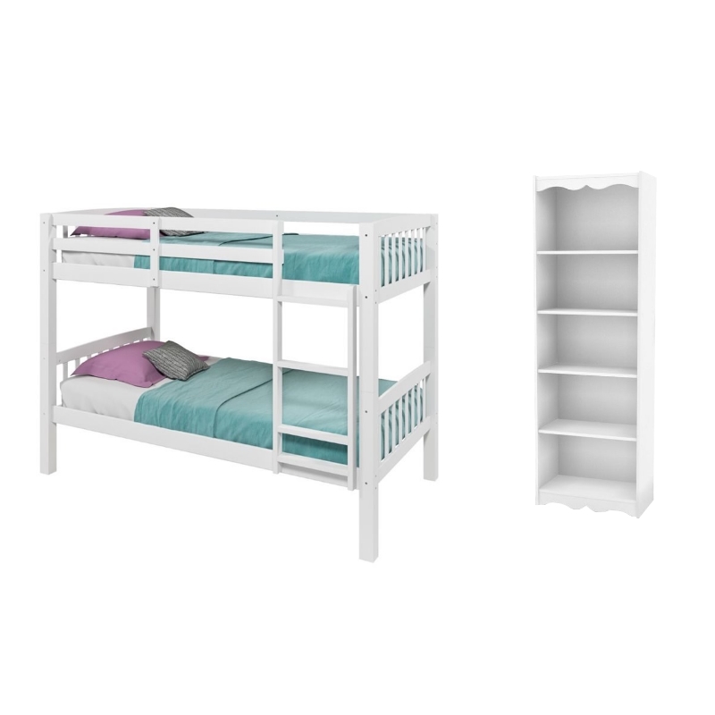 Details About Hawthorn 2 Piece Kids Bedroom Set With Bunk Bed And Bookcase In White