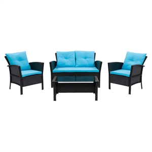 corliving cascade wicker/rattan patio set with turquoise cushions 4pc