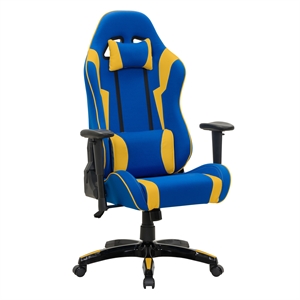 corliving high back ergonomic gaming chair - blue and yellow