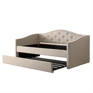 corliving fairfield beige tufted fabric day bed with trundle