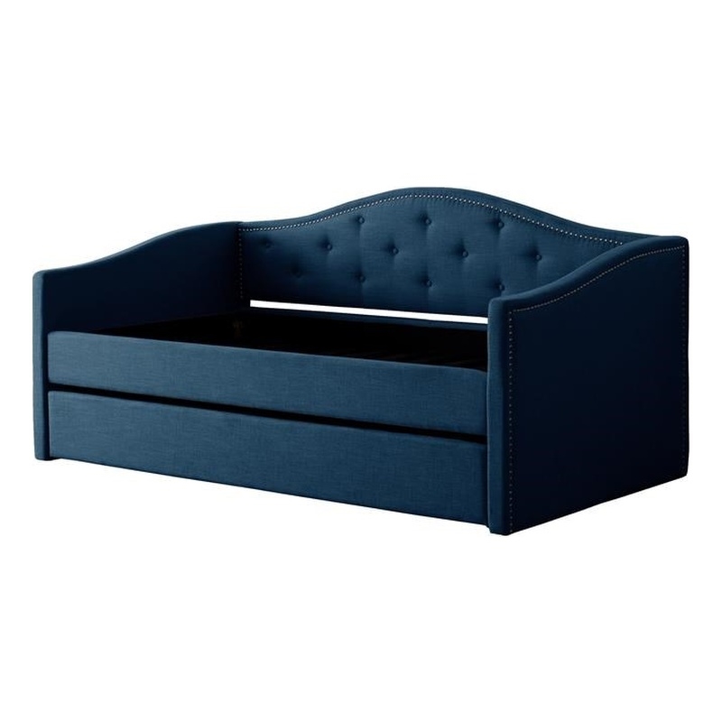 CorLiving Fairfield Navy Blue Tufted Fabric Day Bed with Trundle