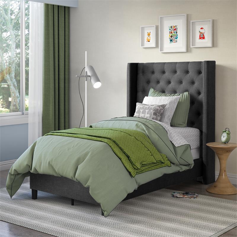 CorLiving Fairfield Dark Grey Tufted Fabric Twin Single Bed with Wings 776069980392 eBay
