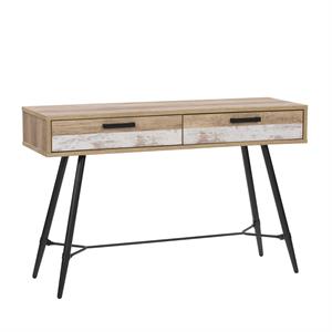 corliving distressed warm beige entryway table with splayed legs