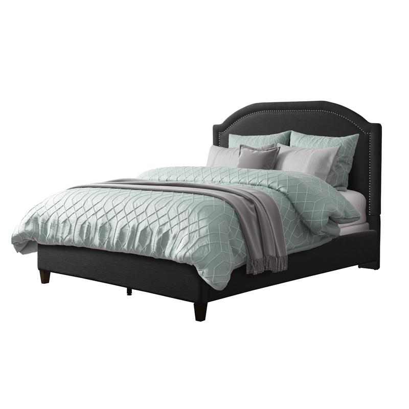 Corliving Dark Gray Fabric Bed Frame, Black Fabric Bed Frame Queen