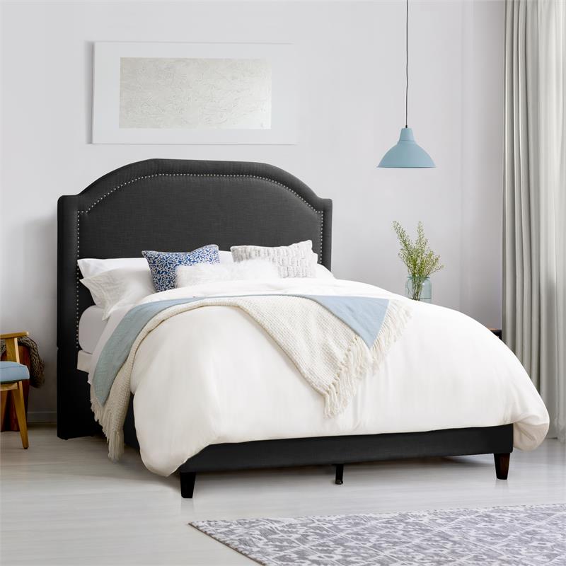 Corliving Dark Gray Fabric Bed Frame, Dark Gray Queen Bed Frame