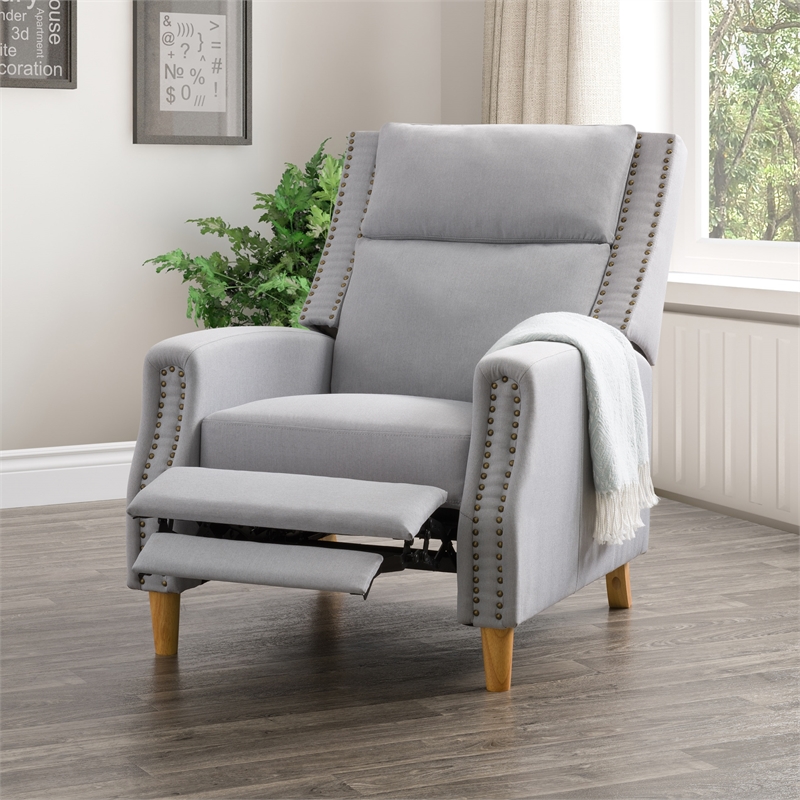 CorLiving Light Gray Fabric Recliner Chair with Extending Foot Rest