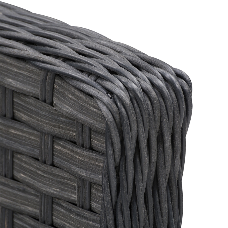 Rattan Wicker Patio Foot Stool in Distressed Charcoal Grey with Beige