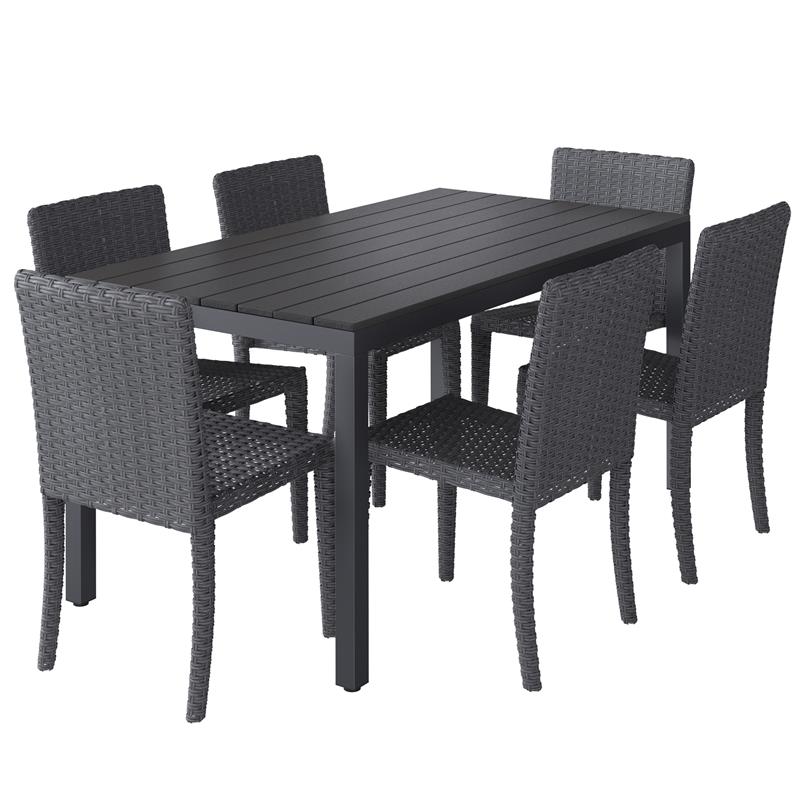 7pc Black Outdoor Dining Set With Distressed Charcoal Grey Dining Chairs Pcl 205 Z2