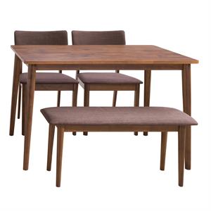 CorLiving Branson Dining Set in Warm Walnut Wood Stain - 4pc