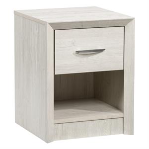corliving newport 1 drawer nightstand in white washed oak