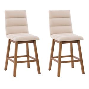 CorLiving Boston Channel Tufted Beige Fabric Barstool - Set of 2