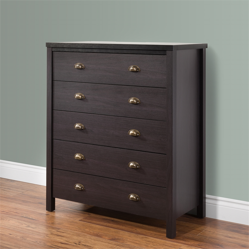 Boston Black Engineered Wood Grain Finish 5 Drawer Tall Dresser