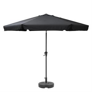 corliving 10ft round tilting black fabric patio umbrella and round base