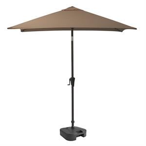 corliving  square tilting sandy brown fabric patio umbrella with base