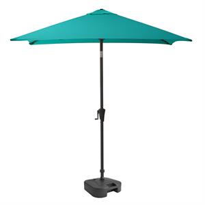 corliving  square tilting turquoise fabric patio umbrella with base