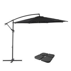 corliving 9.5ft offset black fabric patio umbrella and base weight