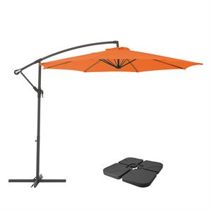 corliving 9.5ft offset orange fabric patio umbrella and base weight