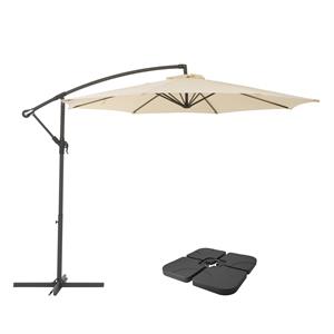 corliving 9.5ft offset warm white fabric patio umbrella and base weight