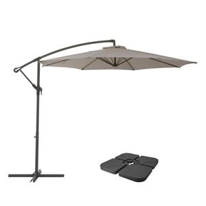 corliving 9.5ft offset sand gray fabric patio umbrella and base weight