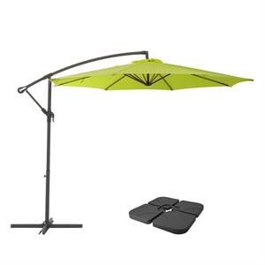 corliving 9.5ft offset lime green fabric patio umbrella and base weight